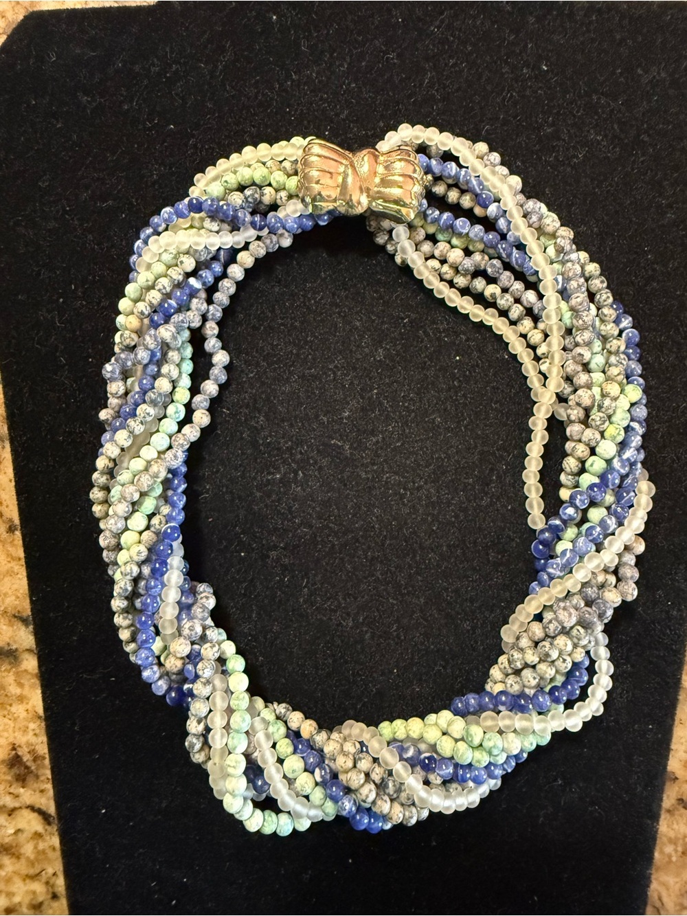Vintage Multi-Strand  Beaded Twist Necklace with Gold Bow Clasp - 5 Strands
